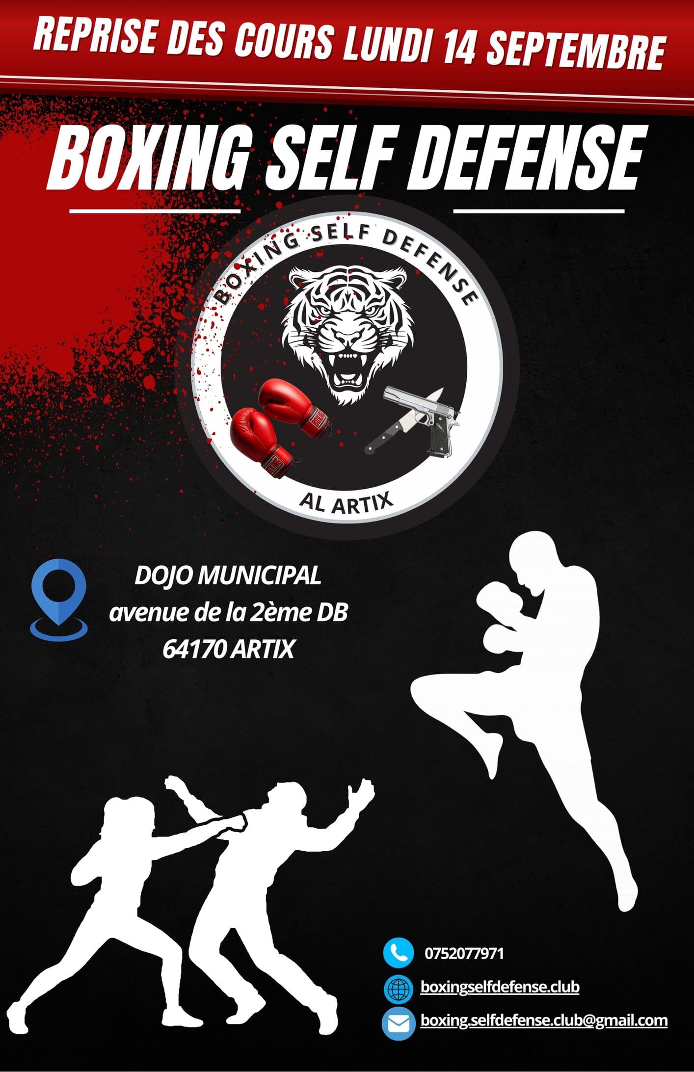 Affiche de la saison 2026-2027 du Boxing Self Defense Club a Artix : reprise des cours lundi 14 septembre